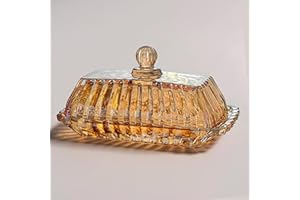 QFKRIS Champagne Covered Butter Dish for Countertop 6.5inch Glass Butter Dish With Lid Elegant Butter Keeper Container For Kitchen Dining Table Decor