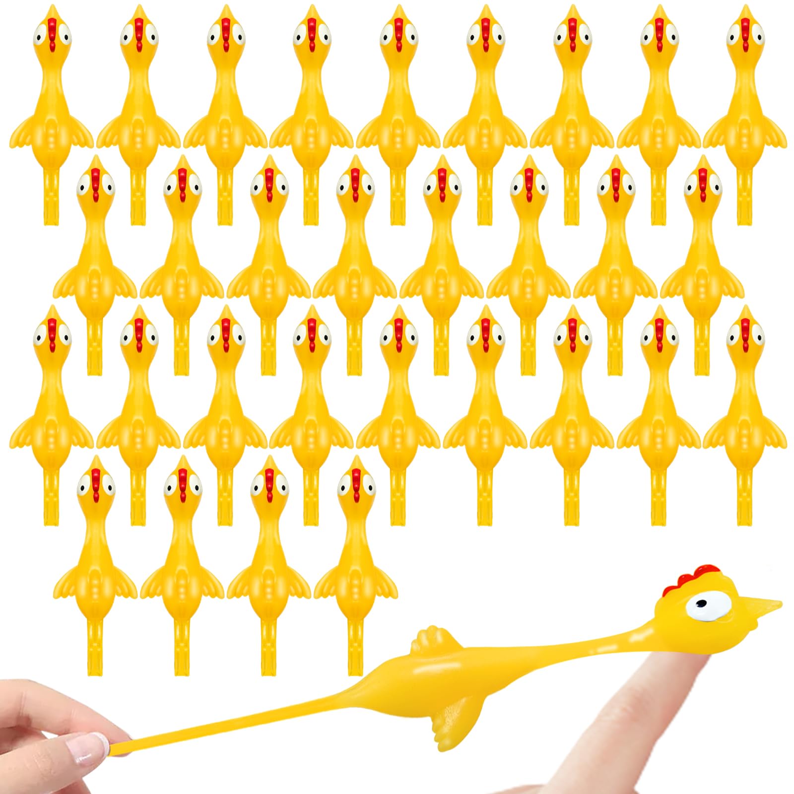 30Pack Finger Slingshot Chicken Rubber,Flick Stretchable Flying Sling Shot Chick Fingers for School Reward Easter Birthday Party Favors White Elephant Gift Exchange