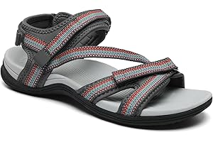 MEGNYA Womens Lightweight Cushion Sandals for Walking, Summer Outside Hiking Sandals with Adjustable Hook and Loop Straps