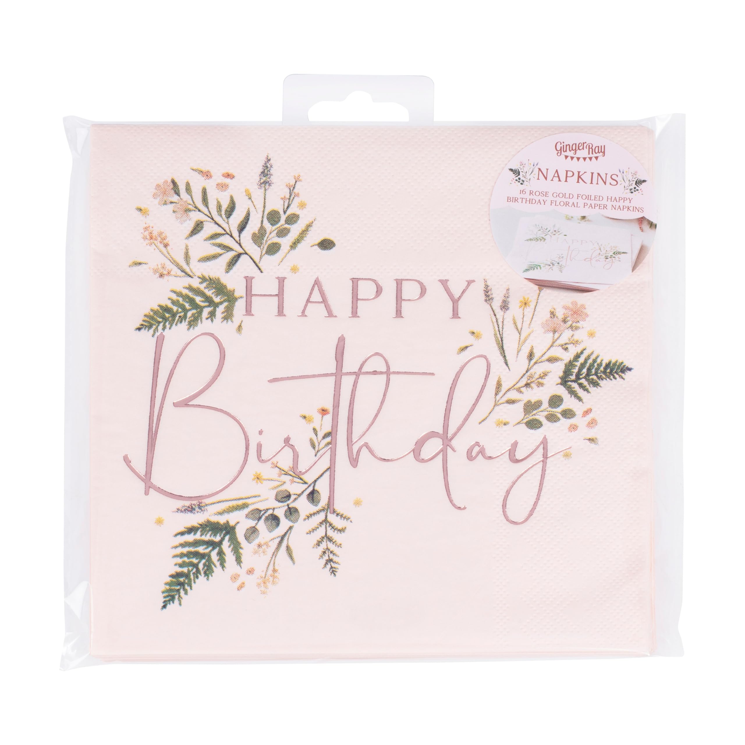 Ginger Ray Floral Pink Happy Birthday Napkins - Lets Par Tea