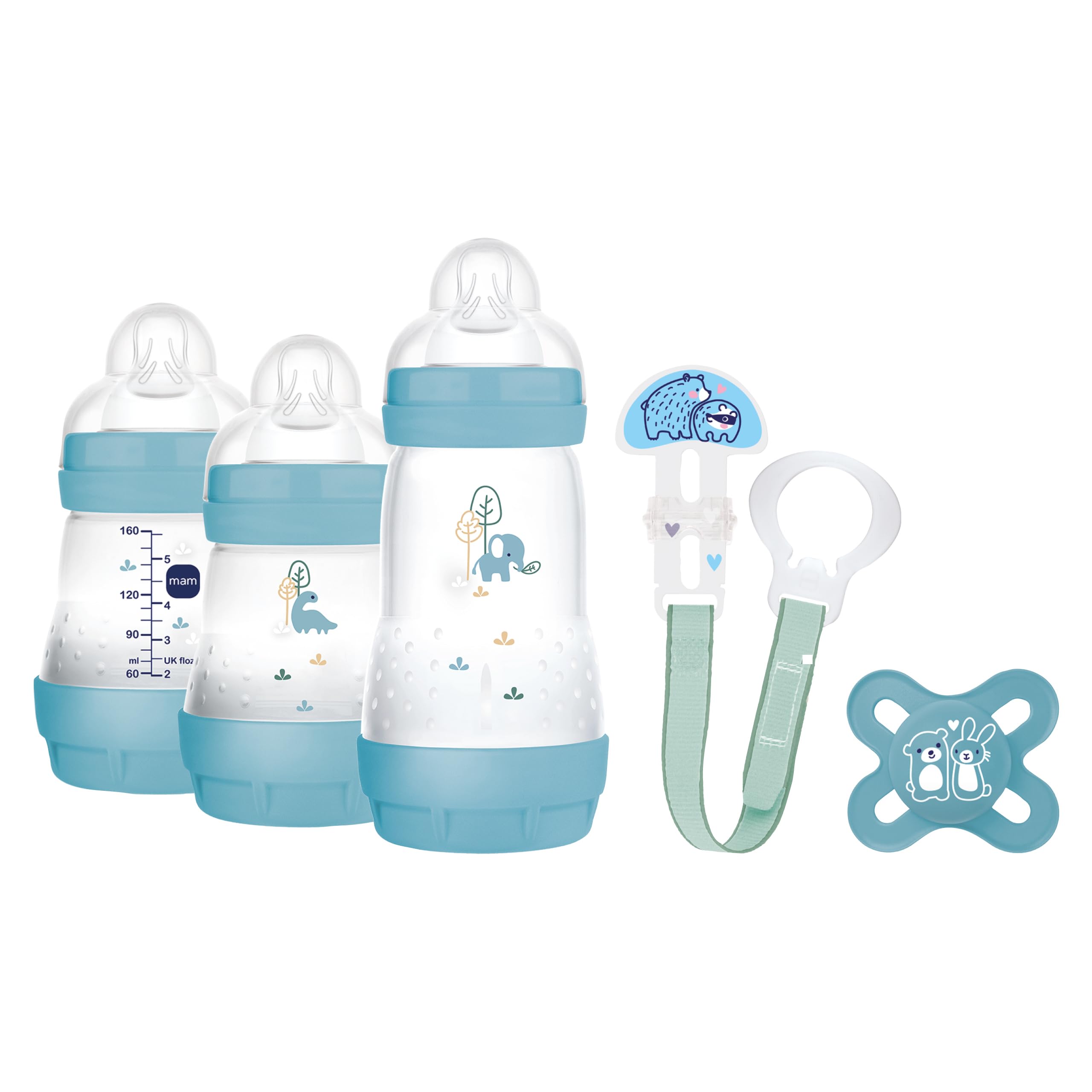 MAM Welcome to The World Gift Set with 3 Anti-Colic Bottles, Dummy, Dummy Clip, Light Blue