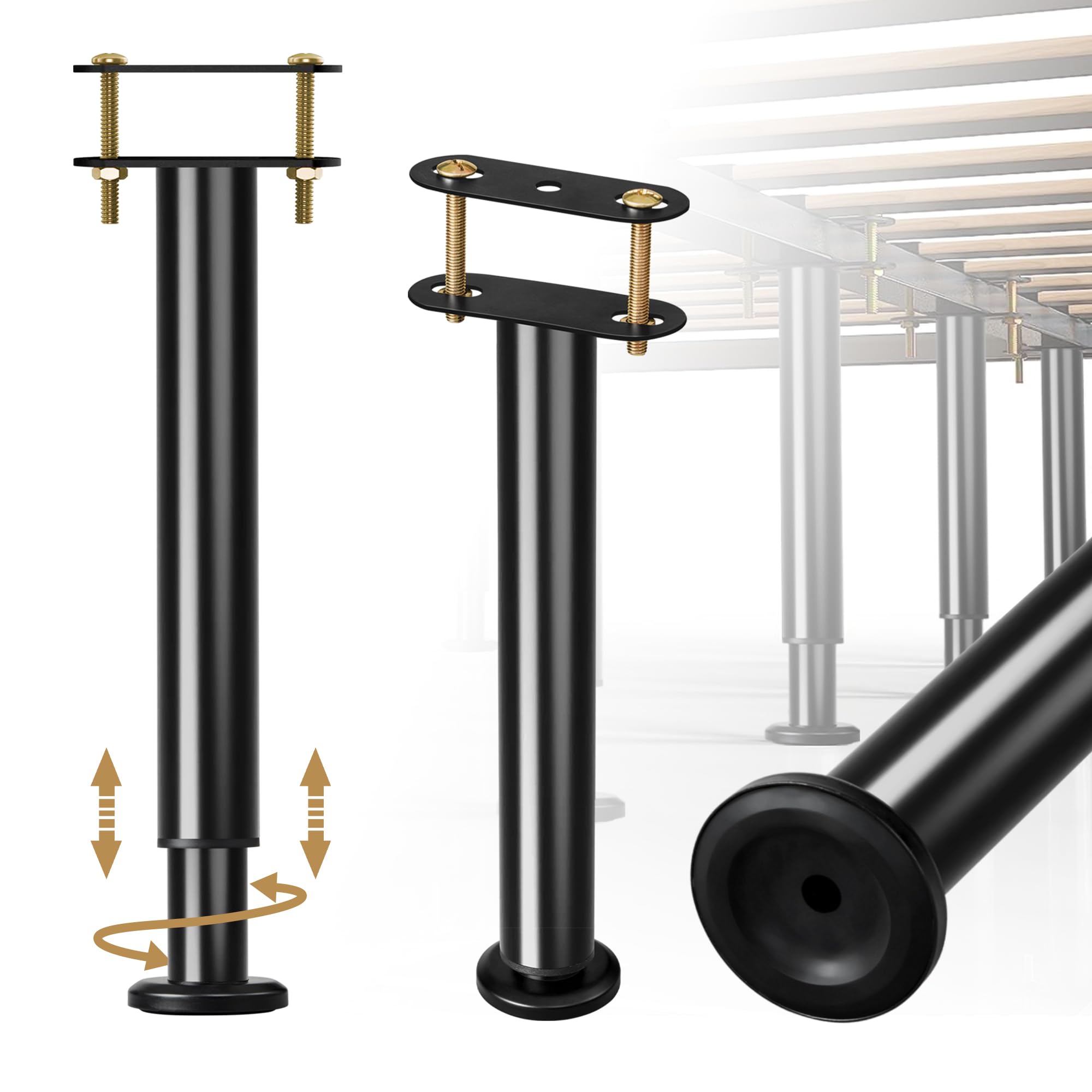 Photo 1 of 2 Pcs Adjustable Bed Frame Center Support Legs, Heavy Duty Cold Rolled Steel Bed Slat Support Legs With Wider Base, Bed Frame Leg Replacement, Furniture Support Reinforcement Kit, Height 7in To 12.6in