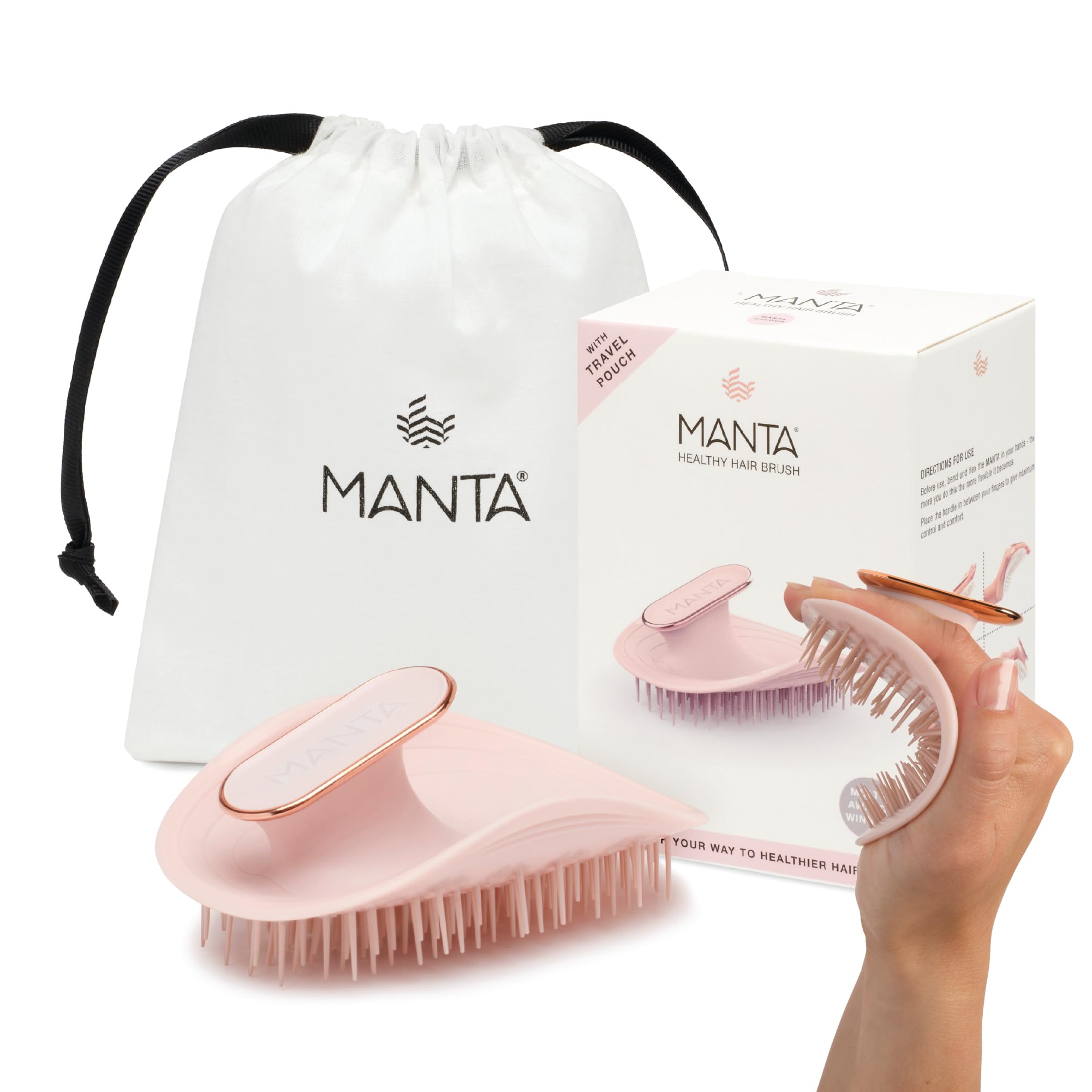 Manta Original Anti-Breakage Hairbrush – Best Detangling & Flexible Brush for Healthy, Thinning & All Hair Types, Gentle Hair Care for Women & Men, Pink