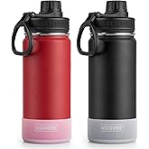 koodee 2 Pack Water Bottle 18 oz Stainless Steel Double Wall Vacuum Insulated Sports Water Bottle for Girls and Boys, Reusable Metal Water Flask with 2 Lids-BPA Free and Leakproof (Canyon Red-Black)