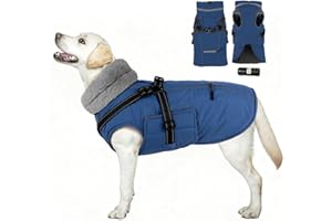 PETDSH Dog Coat Large, Built-in Harness Dog Jacket with Warm Fleece Lining, Waterproof Reflective Dogs Winter Coat, Pet Coats
