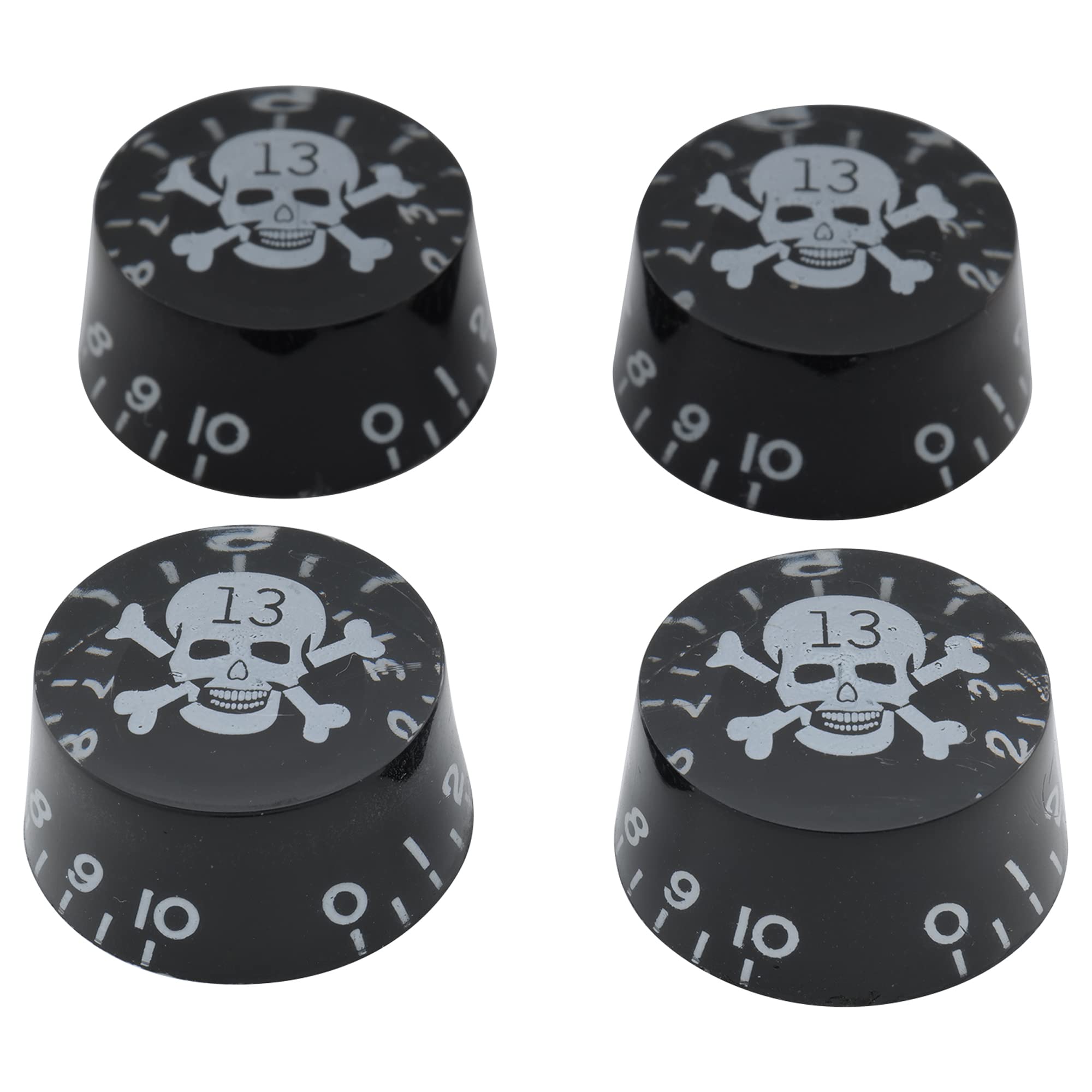 Musiclily Basic Metric Guitar Speed Knobs Tone Volume Control Knobs for Epiphone Les Paul SG Import Electric Guitar, Black with White Skull Logo (Set of 4) — image 1