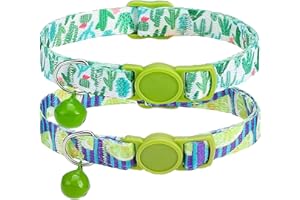 ACEES Cat Collar,2 Pack Cat Collars Breakaway with Bell,Safety Buckle for Girl Boy Cats and Small Dogs，Adjustable 7-12 Inch,Pet Supplies,Accessories(Colorful Green)