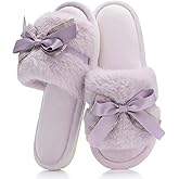GOEWY Cute Bow Slippers for Women with Memory Foam Open Toe Fuzzy House Slippers Indoor Outdoor Anti-Skid Soft Birthday Gifts for Women Mom