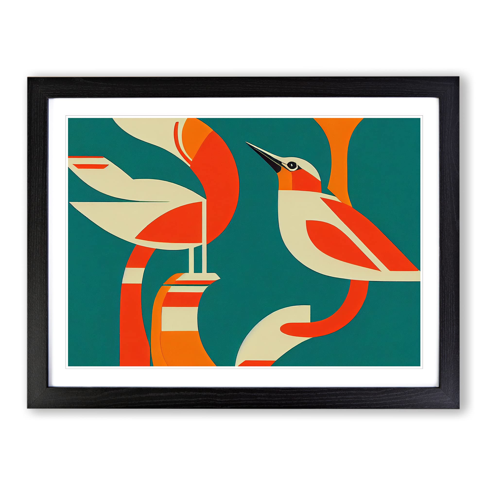 Kingfisher Bird Art Deco Abstract Framed Print | A4 Black Framed Wall Art | Ready to Hang | Art Deco Fantasy Picture | Living Room Bedroom Lounge Office