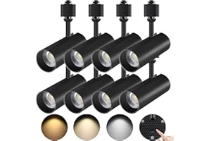 AIBISOD 20W LED Track Lighting Heads, Dimmable H Track Lighting Heads, 3 Color Temperature Track Light Head Fixtures, 8 Pack of Black Track Light Heads for Kitchen, Accent Task Art CRI90+ 24° 1900lm