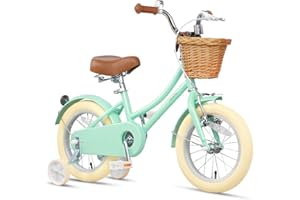 Glerc Little Molly 12-20 Inch Kids Retro Cruiser Bike for 2-13 Year Old with Wicker Basket & Training Wheels/Kickstand, Multiple Colors