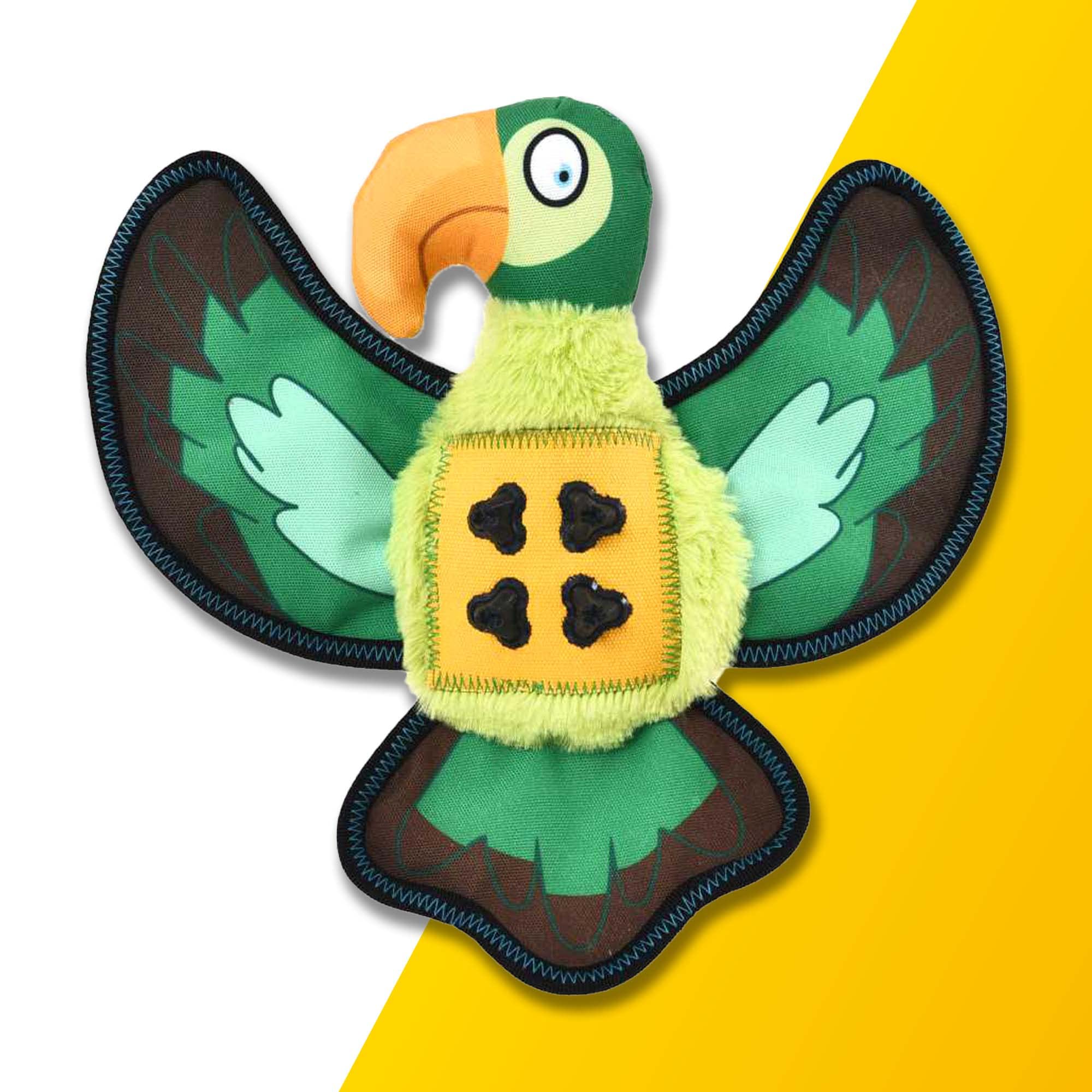 PawPride Squeaky Interactive Parrot Dog Toy with Minimal Stuffing, Crackling Wings and Rubber Tips Ideal for Teething Puppies and All Other Dog Ages too!