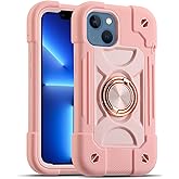 MARKILL Compatible with iPhone 14 Case/iPhone 13 Case 6.1 Inch with Built-in 360°Rotating Ring Stand, Military Grade Drop Protection Full Body Rugged Heavy Duty Durable Cover Pink