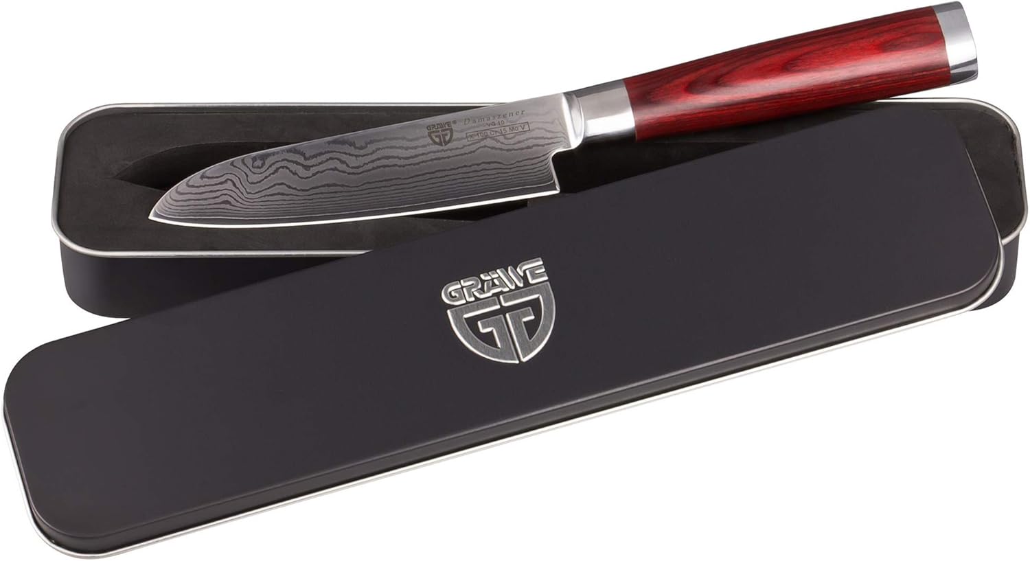 GRÄWE Damastmesser aus Damaststahl, groß, 12,5 cm Klinge, scharf ...