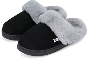 NineCiFun Women and Men Suede House Slippers Slip on Fuzzy Slippers with Faux Fur Lining Indoor Outdoor Home Shoes with Rubbe