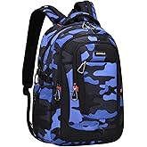 GRUOTEIS Camo School Backpack for Boys, Camouflage Bookbags Boys Backpack for Elementary Middle Junior High School Bag Kids, C-Camo Blue