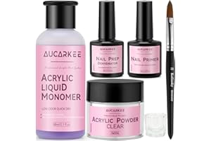 AUCARKEE Acrylic Nail Kit – Professional Clear Acrylic Powder and Liquid Set with Nail Brush, Nail Prep Dehydrator and Primer- Beginner-Friendly DIY Kit