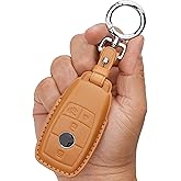 CISUI Genuine Leather Key Fob & Shell Compatible with Mercedes-Benz 4-Button Smart Key (Brown)