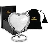 White Heart Keepsake Urn for Human Ashes – Handcrafted Brass Mini Urn with Stand, Velvet Bag & Gift Box – Enamel-Coated Small Memorial Urn for Baby, Pet or Loved One – Decorative Funeral Keepsake