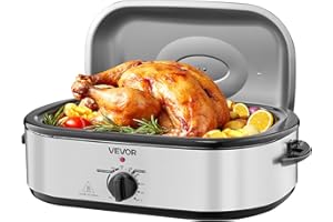 VEVOR Roaster Oven, 18QT Electric Roaster Oven, 150-450℉ Adjustable Temperature Electric Roasting Pan with Self-Basting Lid, 