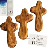 Holy Land Market Olive Wood Pocket Cross 2.5 in, Small Wooden Cross, 25 | Lord's Prayer and authenticity card, one per cross. Hand carved in Jerusalem.
