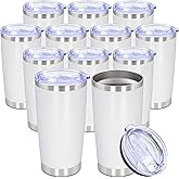 AUWBON 20oz Tumbler Bulk Stainless Steel Tumbler Cup with Lid Vacuum Insulated Double Wall Travel Mug, Durable Powder Coated Travel Coffee Tumbler Mug for Hot & Cold Drinks, White,12 Pack