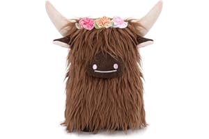 Upltowtme Highland Cow Gnomes with Flowers, Brown Scottish Tomte Doll Decor, Farmhouse Nordic Dwarf Home Decoration, Calf Gnome Herd Collection, Travel Nursery Gift for Her, Set of 1