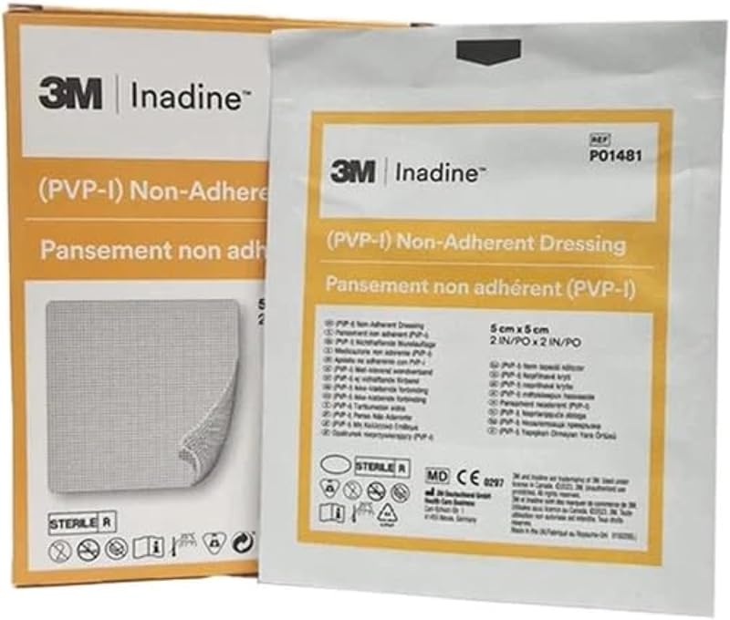 Inadine 5cm x 5cm Non-Adherent Wound Dressings Povidone-Iodine Antimicrobial
