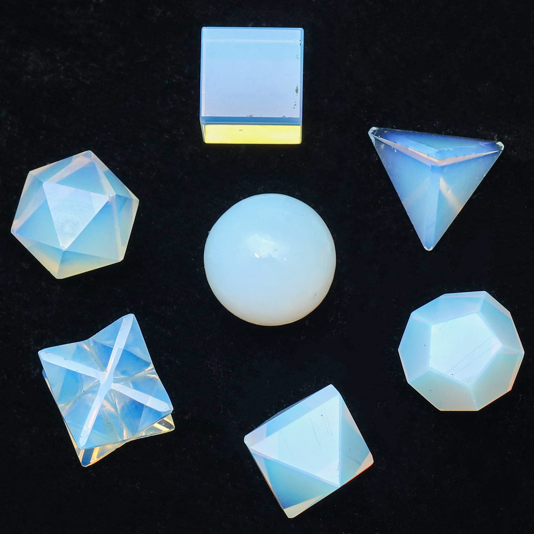 Crocon® Opalite 7Pcs platonic solids crystal geometry set, Platonic Solids Sacred Geometric stones for Meditation Reiki Balancing Healing Chakra Stone Cleansing Spiritual Good Luck (15-20 mm)