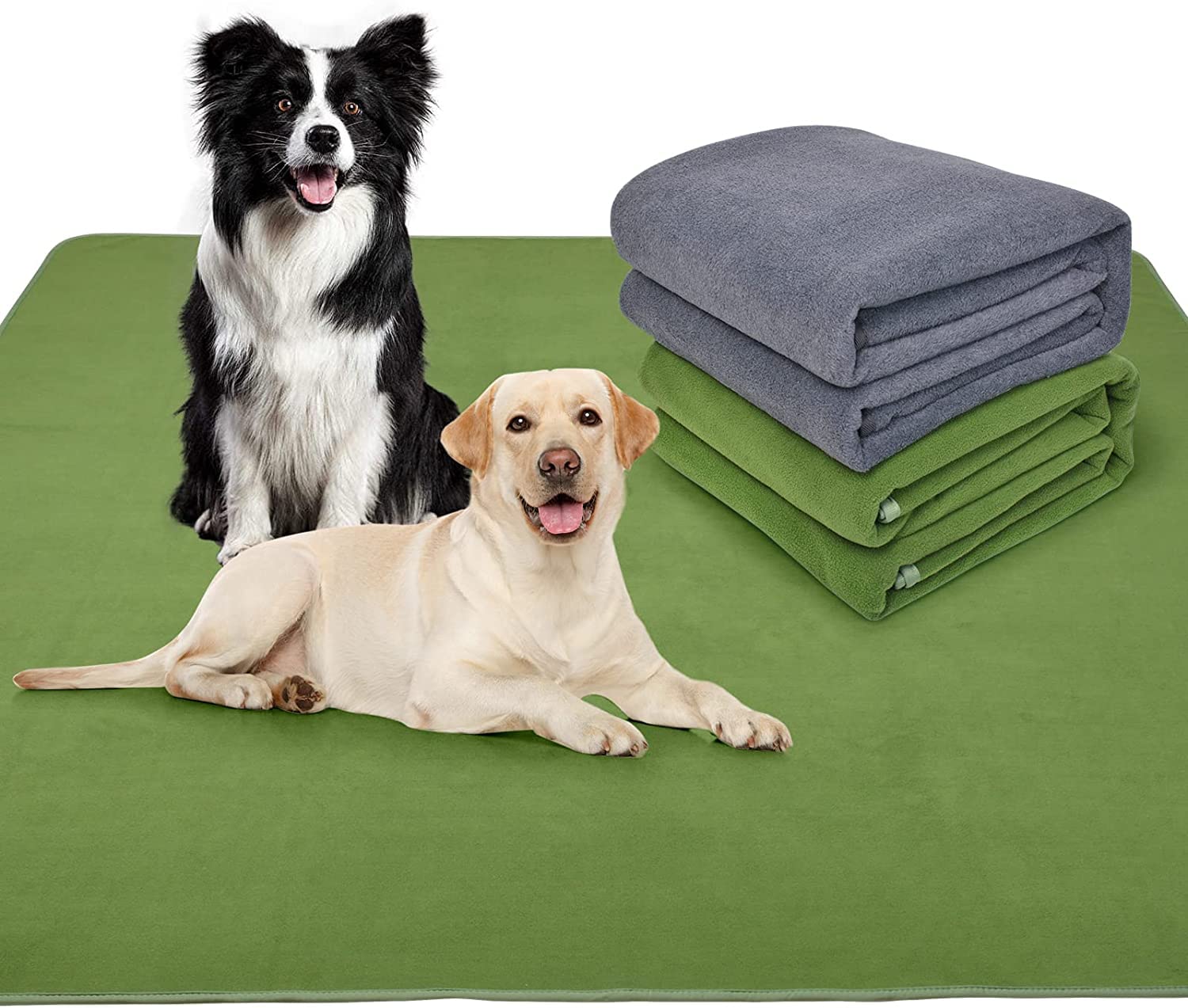2 Packs Washable Dog Puppy Pads for Floor, Non-Slip Reusable Pee Pad for Dogs, Fast Absorbent Pet Whelping Pads & Playpen Mat for Incontinence (100x70cm Grey + Green) — image 1
