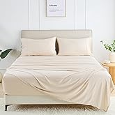 GOKOTTA King Size Sheets Set 4 Piece, 100% FSC® Certified Rayon Derived from Bamboo,Luxury Breathable and Silky Soft Sheets, Deep Pocket 16" Fitted Sheet with Elastic Corner Straps, Beige