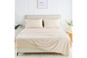 GOKOTTA King Size Sheets Set 4 Pcs,100% Rayon Derived from Bamboo,Cooling Sheets King Size for Hot Sleepers,16 Inch Deep Pocket King Sheets with Elastic Corner Straps, Silky Soft & Breathable - Beige