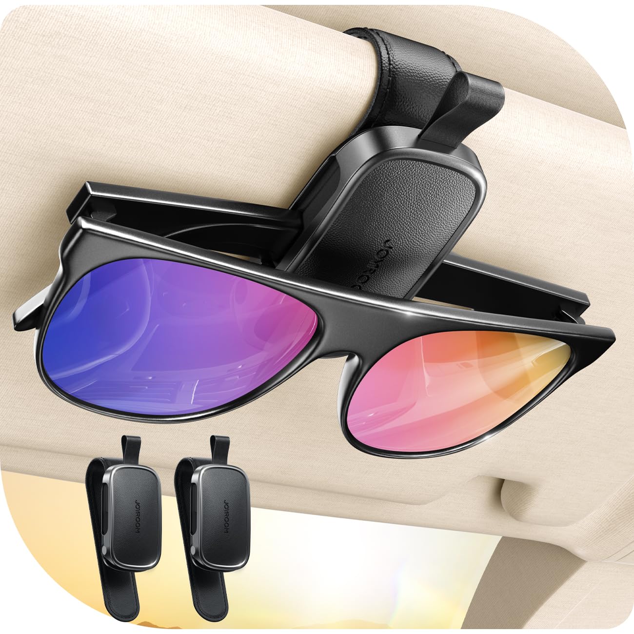 Photo 1 of [Real One-Handed Operation] Sunglasses Holder for Car [Soft Foam Protection] [Non-Slip] Magnetic Leather Sunglasses Holder, Visor Organizer & Accessories Interior Gift for Women Men, 2 Pack (Black)