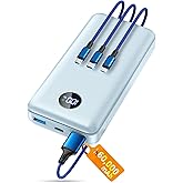 Portable Charger Power Bank, 60000mAh Battery Pack with 3 in 1 USB-C/iOS/Micro-USB Cable, 22.5W Fast Charging Portable Phone Charger, Travel Camping Essential Powerbank for iPhone 17/16 Samsung,Blue
