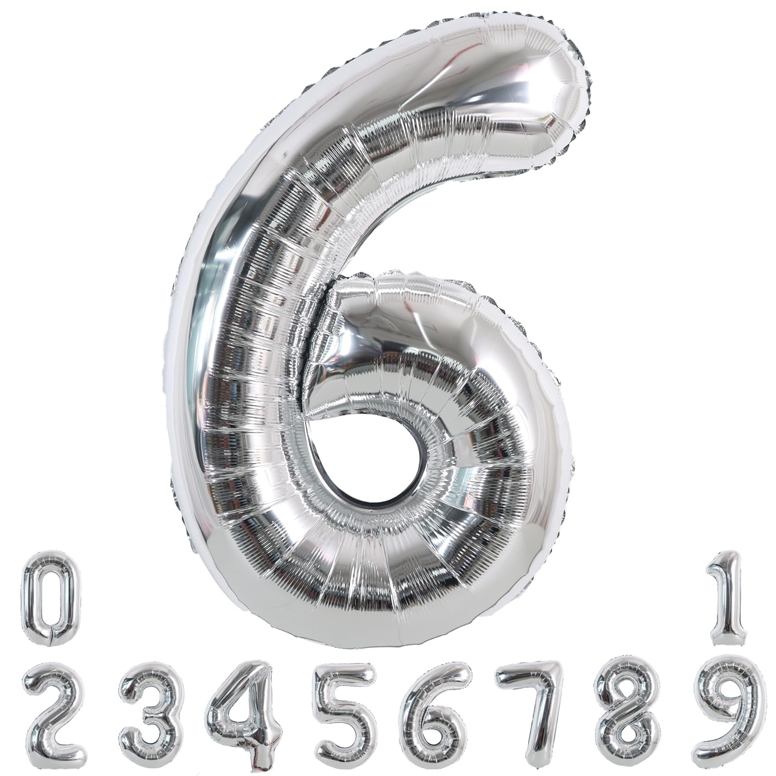 TONIFUL 40 Inch Silver Large Numbers Balloons 0-9, Number 6 Digit 6 Helium Balloons, Foil Mylar Big Number Balloons for Birthday Party Anniversary Supplies Decorations