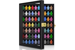 Mlikero Minifigure Display Case, 7 Rows Display Cases for Collectibles Wall Mount with 98% UV Protection Acrylic Door Clear View for Small Objects Lockable Large Black