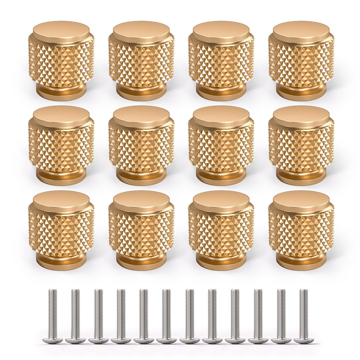 Bwintech 12 Pcs Gold Anodised Knurled Cabinet Handles,Single Hole Cupboard Knobs,Cupboard,Wardrobe,Drawer Handles