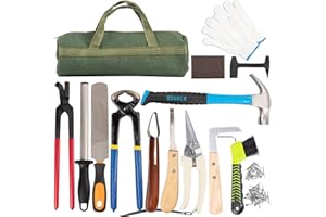 capuca Farrier Tools Horse Hoof Trimmers - 64PCS Goat Hoof Trimmers Kit 8 Inch Hoof Rasp Nippers Pick Knife Cutter Buffer Hammer Brushes with Hoof Knife Sharpener for Pigs