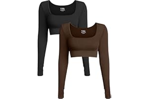 OQQ Women's 2 Piece Crop Top Ribbed Seamless Workout Exercise Long Sleeve Crop Tops