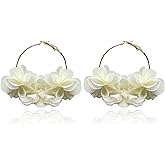 T-ztoss Colorful Flower Earrings for Women White Floral Hoop Earrings Camellia Dangle Earrings