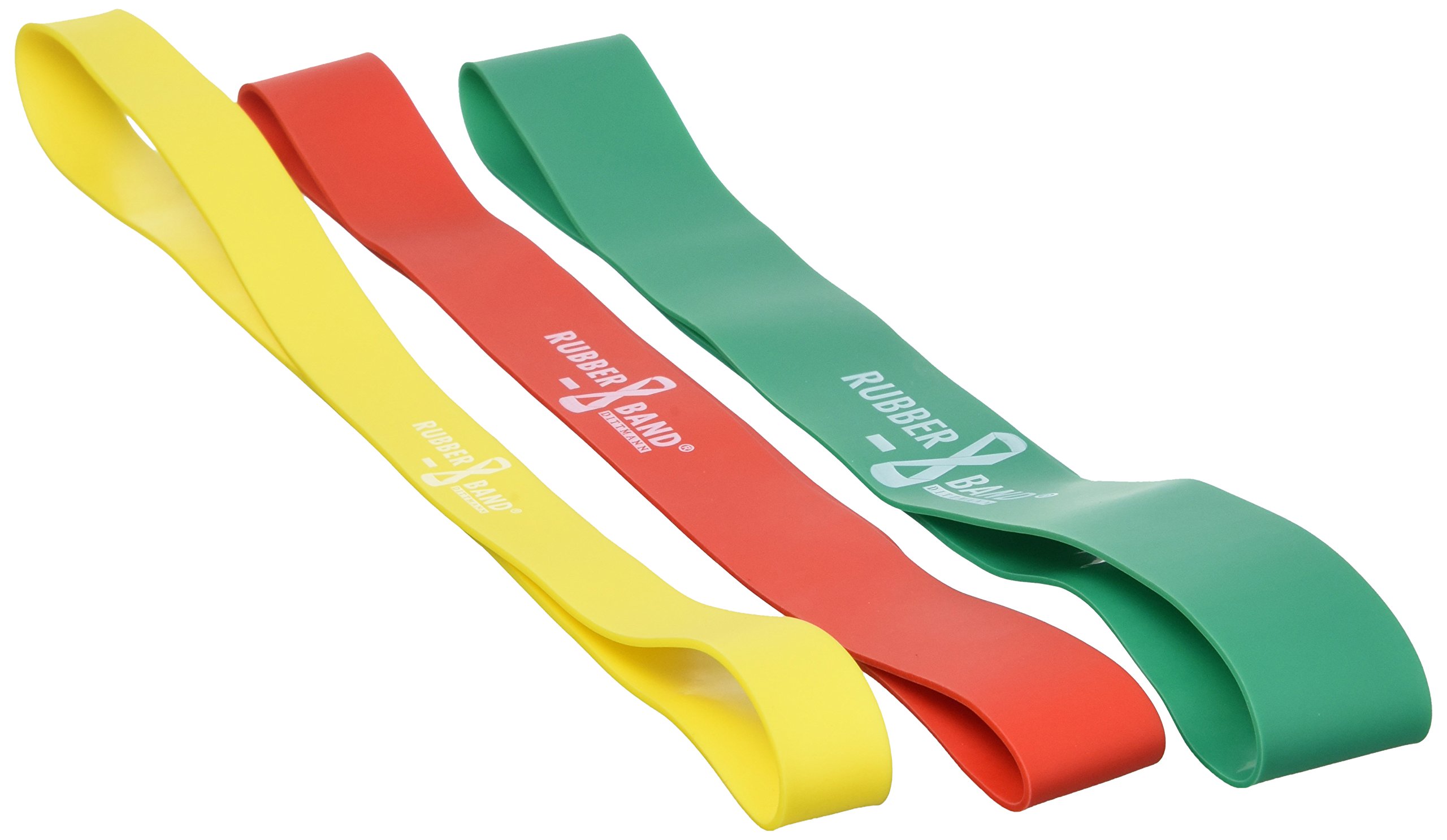 Dittmann rubber band, gymnastic band, expander mini bands, 3er-Set (gelb, rot, grün)