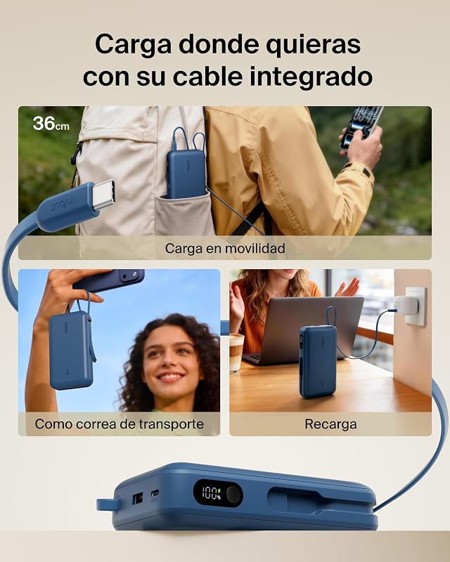 UltraCharge Bateria Externa Cabo e Ecrã USB-C de 20000 mAh - Azul
