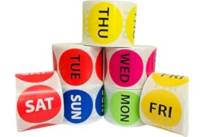 LABELS AND MORE INC. LABELSANDMORE Days of The Week Labels - All 7 Days (1 Roll of each Day) Inventory Day Adhesive Stickers 2" Round, 7 Rolls of 500 EA
