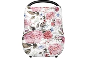 TANOFAR Nursing Cover Breastfeeding, Multi-use Baby CarSeat Cover Girls, Infant Stroller Car Seat Cover, Stretchy Carseat Canopy, Soft Breathable, Peony