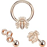 Melighting 3pcs Bee Cartilage Earrings 316L Surgical Steel 16G Septum Jewelry Helix Earrings Honeycomb Tragus Earring Stud for Men Women Daith Piercing Rook Conch Earring Piercing Body Jewelry