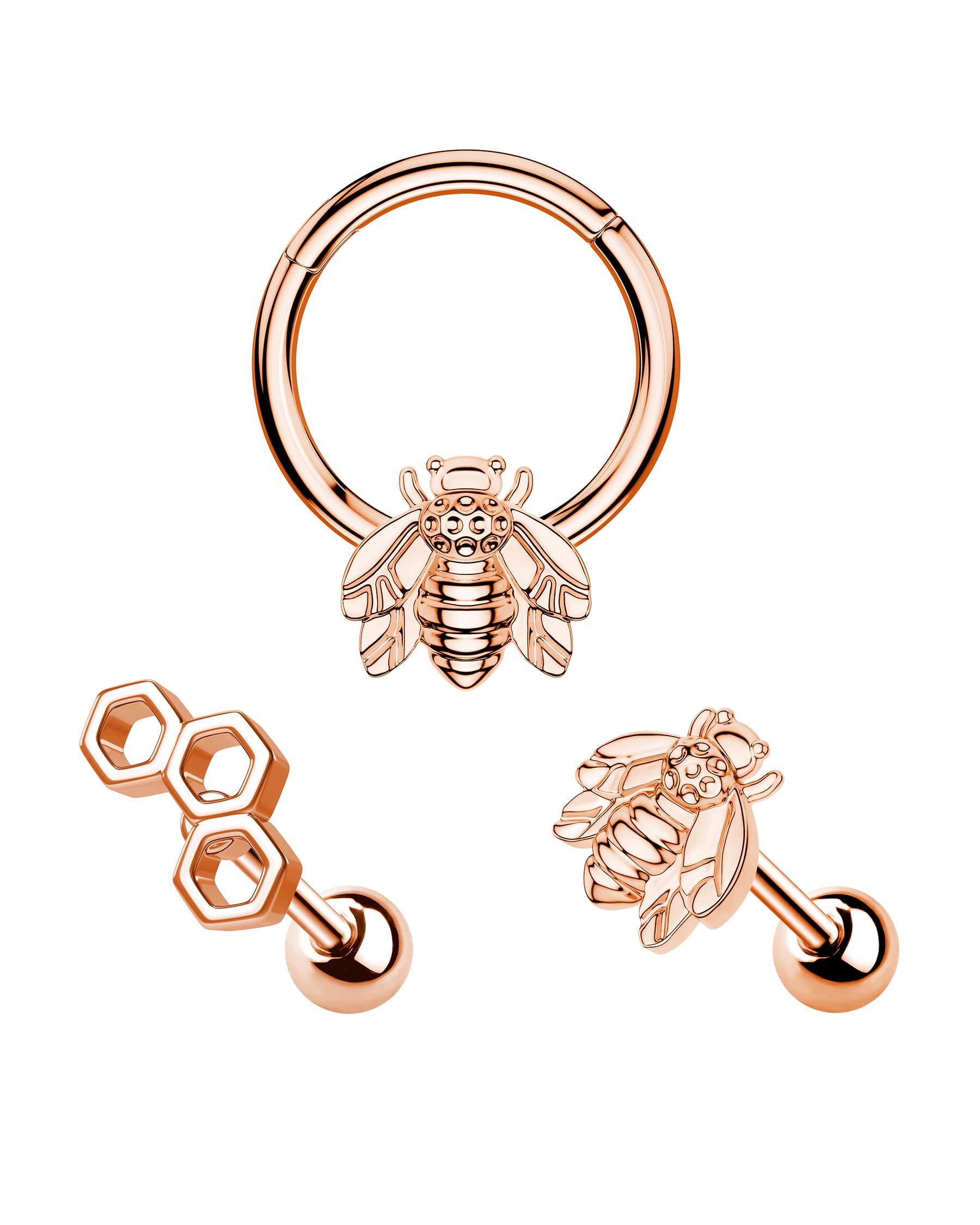 Melighting 3pcs Cartilage Earring Cute Bee Helix Earring Hinged Segment Ring Honeycomb Tragus Stud Conch, Daith Earrings Septum Rings