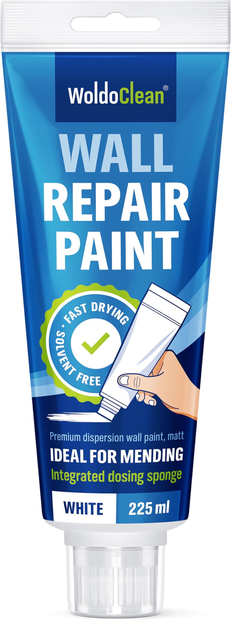 WoldoClean White Wall Touch Up Paint 225ml for Repairs with Sponge Applicator