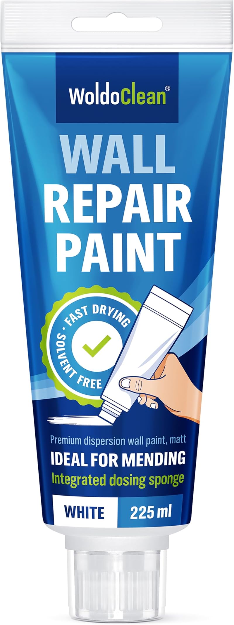 WoldoClean White Wall Touch Up Paint 225ml for Repairs with Sponge Applicator