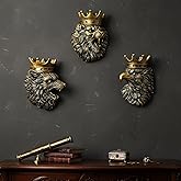 WOPARTY Crowned Animal Wall Decor Set - 3D Lion, Wolf & Eagle Sculptures in Resin Antique Gold Animal Royalty Wall Decoration