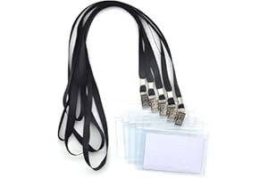 Bird Fiy 50 Pcs Waterproof Type Clear Plastic Horizontal Name Tag Badge Id Card and 50 Pcs Black Nylon Lanyard
